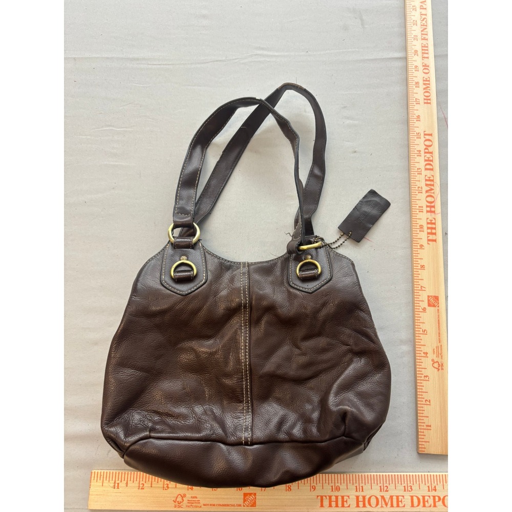 Croft & Barrow Brown Leather Shoulder Bag Hobo Purse Brass Hardware Multi Pocket